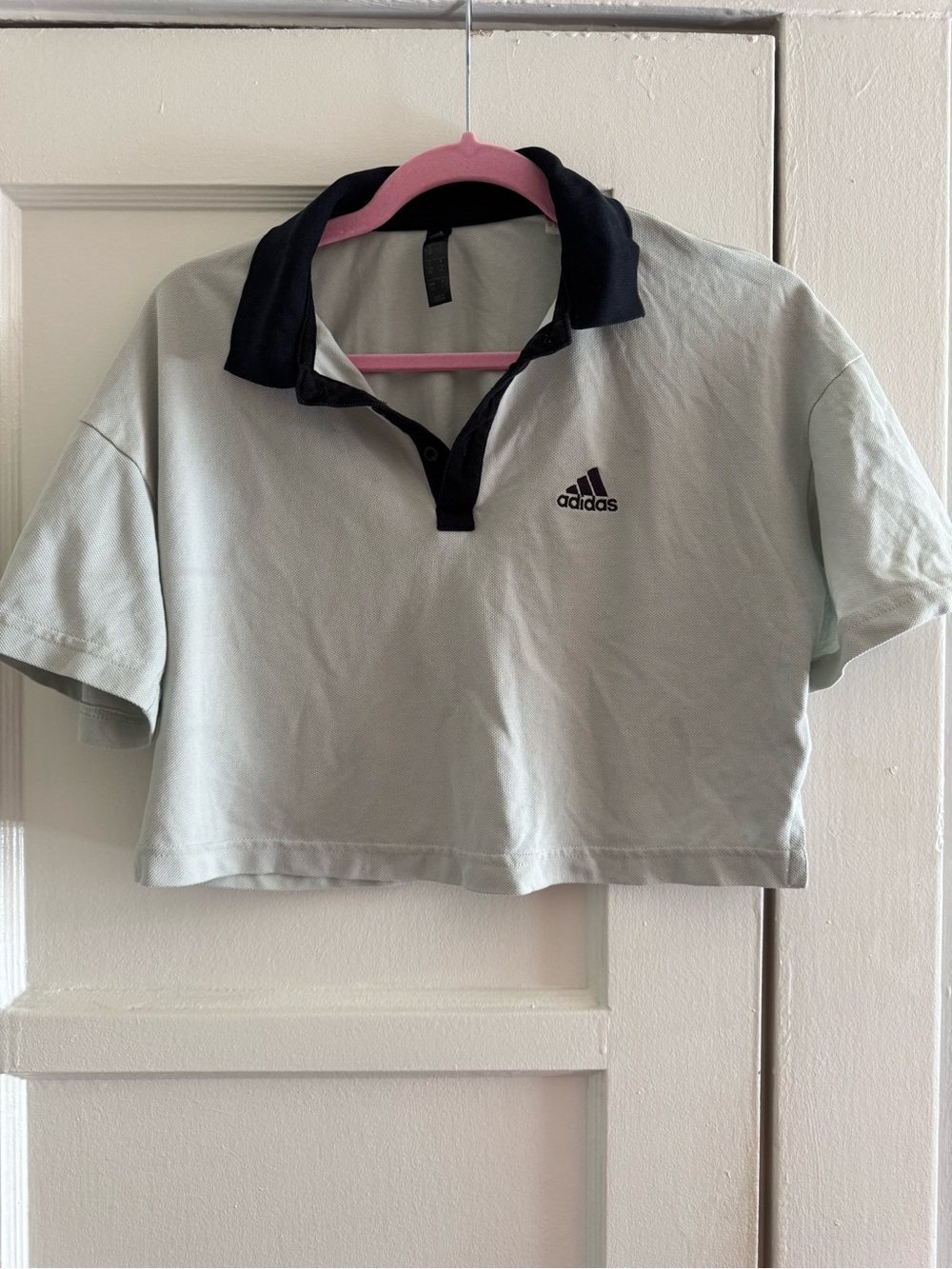 adidas Cropped Polo in Light Mint with Black Collar